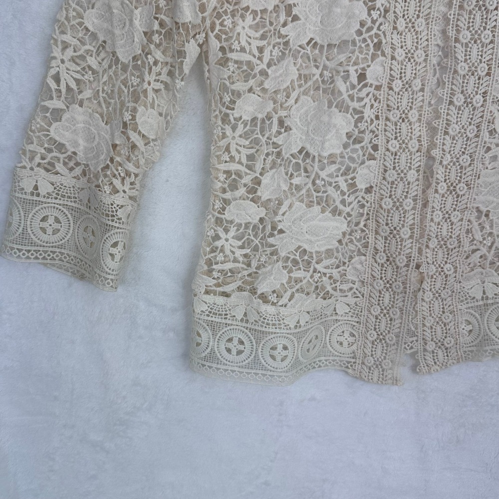 Nymphaea Alba Lace Cardigan Cream Floral Open Front 3/4 Sleeve Size M‎ / 42 - Picture 3 of 13